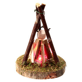Bonfire with pot 4.5V wood 5x10 cm nativity scene 8-10 cm