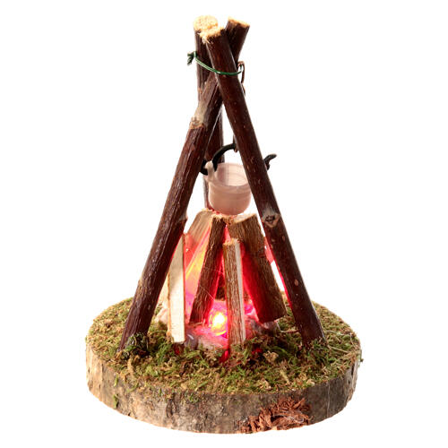 Bonfire with pot 4.5V wood 5x10 cm nativity scene 8-10 cm 1