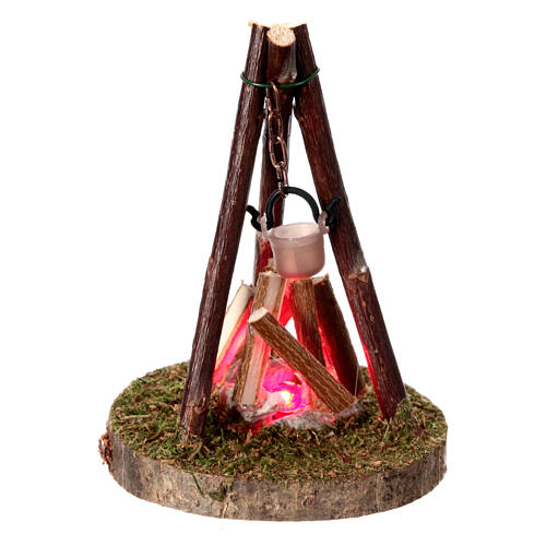 Bonfire with pot 4.5V wood 5x10 cm nativity scene 8-10 cm 2