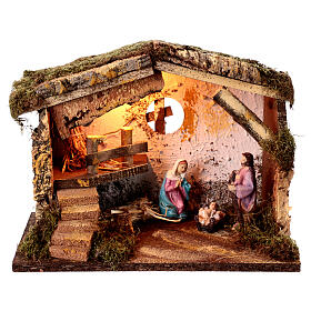 Stable with Nativity and LED light, 25x35x20 cm, for 12 cm Nativity Scene