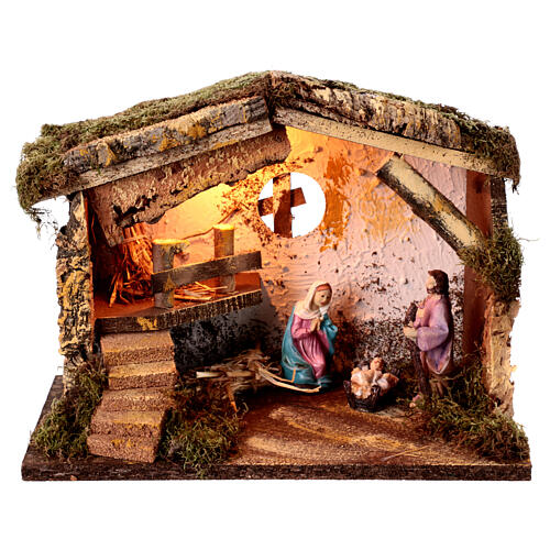 Stable with Nativity and LED light, 25x35x20 cm, for 12 cm Nativity Scene 1