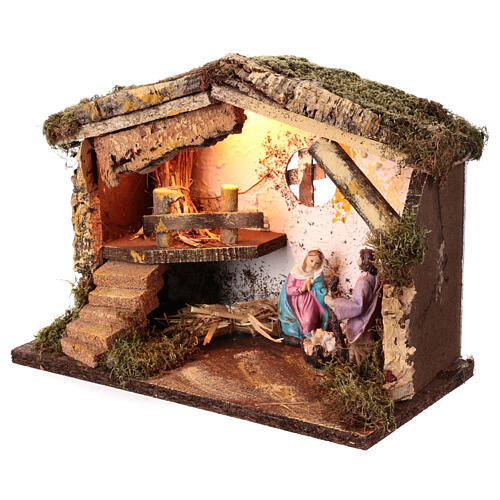 Stable with Nativity and LED light, 25x35x20 cm, for 12 cm Nativity Scene 2