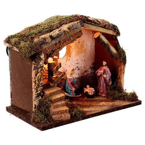 Stable with Nativity and LED light, 25x35x20 cm, for 12 cm Nativity Scene 3