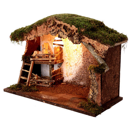 Cabane pour Nativité avec lumière LED 30x40x20 cm pour santons de 10-12 cm 2
