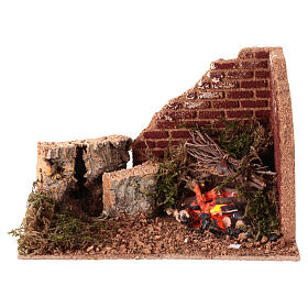 Fire with LED lighted flame effect, 15x20x15 cm, for 10-12 cm Nativity Scene