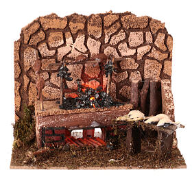 Grill with LED fire for 10-12 cm Nativity Scene, 15x20x15 cm