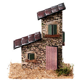 Kleines Häuschen, Mauern in Feldsteinoptik, Krippenzubehör, für 8 cm Krippe, 15x10x10 cm
