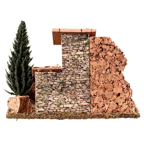 Rustikales Häuschen mit Gehege und Baum, Krippenzubehör, für 8 cm Krippe, 15x20x15 cm 4