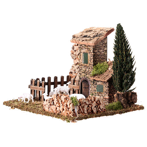 Nativity stone house and sheep h 8 cm rustic style 15x20x15 cm 3