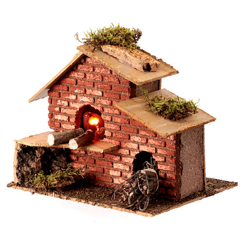 Brick oven with light, 15x20x15 cm, for 8 cm rustic Nativity Scene 2