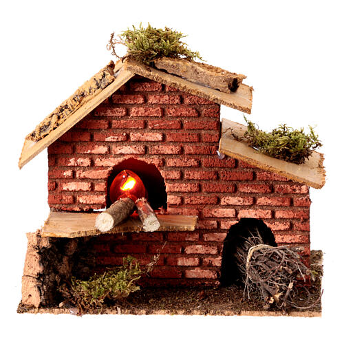 Forno rustico 8 cm presepe luce pietre rosse 15x20x15 cm  1