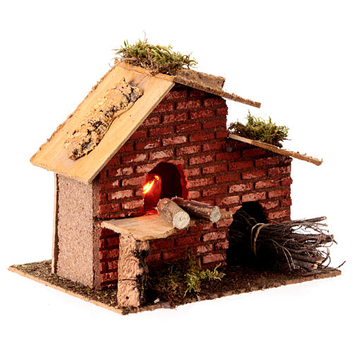 Forno rustico 8 cm presepe luce pietre rosse 15x20x15 cm  3