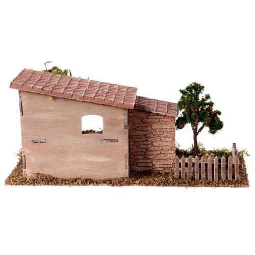 Granja estilo rústico para natividad con árboles belén h 8 cm 15x30x15 cm 4