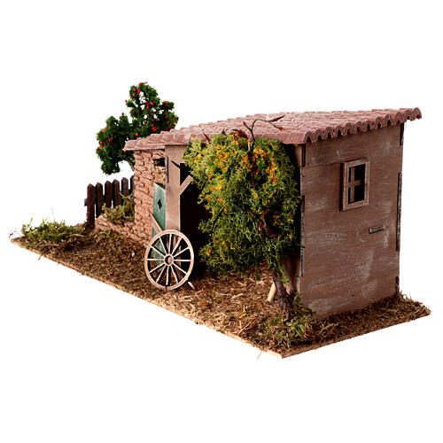 Rustic style farmhouse for nativity scene with trees h 8 cm 15x30x15 cm 2