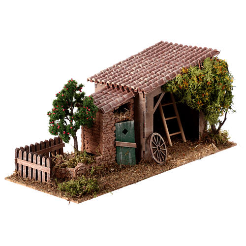 Rustic style farmhouse for nativity scene with trees h 8 cm 15x30x15 cm 3