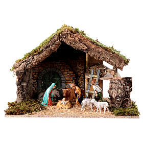 Moranduzzo Nativity stable with 10 cm characters, rustic style, 35x50x30 cm