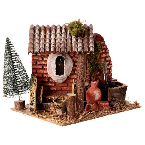Fountain with shelter for 8 cm rustic Nativity Scene, 15x20x15 cm 3