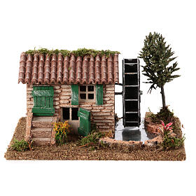 Water mill with rustic style house h 8 cm 15x25x20 cm