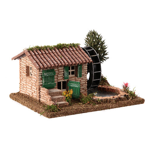 Water mill with rustic style house h 8 cm 15x25x20 cm 3