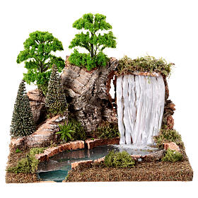 Waterfall with rocks and trees for 8 cm rustic Nativity Scene, 20x25x20 cm
