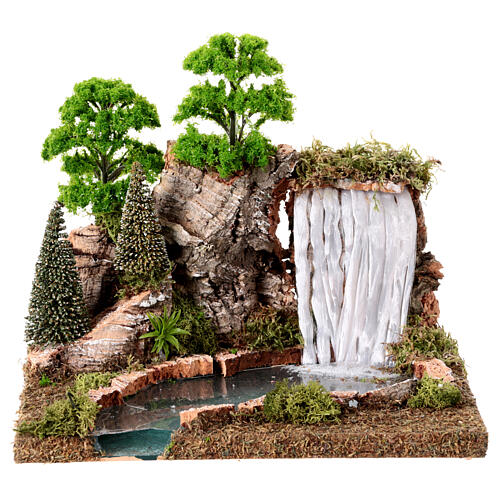 Waterfall with rocks and trees for 8 cm rustic Nativity Scene, 20x25x20 cm 1