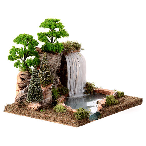 Waterfall with rocks and trees for 8 cm rustic Nativity Scene, 20x25x20 cm 3