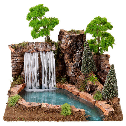 Waterfall with rocks and trees FSC for 8 cm rustic Nativity Scene, 20x25x20 cm 9