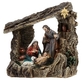 Natividade presépio de Natal com gruta resina colorida 17x14,5x6,5 cm