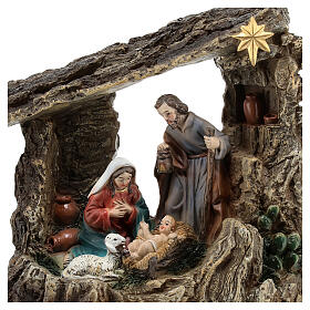 Natividade presépio de Natal com gruta resina colorida 17x14,5x6,5 cm