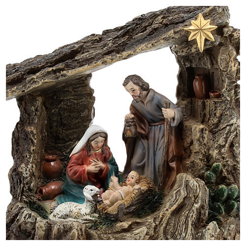 Natividade presépio de Natal com gruta resina colorida 17x14,5x6,5 cm 2