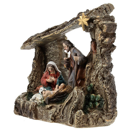 Natividade presépio de Natal com gruta resina colorida 17x14,5x6,5 cm 3