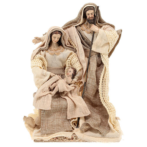 Holy Family set in resin, shabby chic fabric 27 cm 1