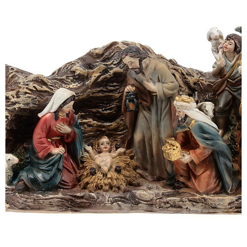Nativity Scene in a cave of painted resin 30 cm 2