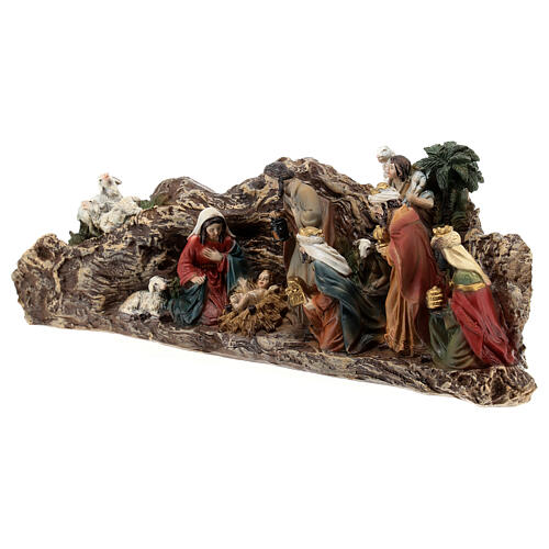Nativity Scene in a cave of painted resin 30 cm 3