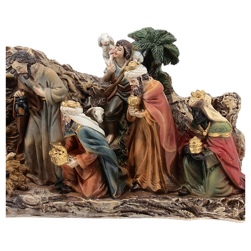 Nativity Scene in a cave of painted resin 30 cm 4