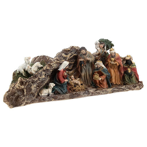 Nativity Scene in a cave of painted resin 30 cm 5