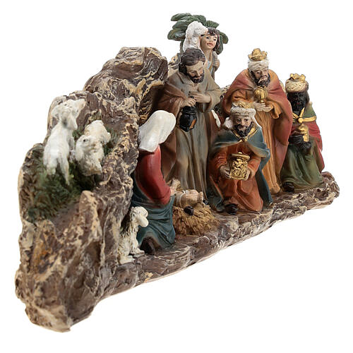 Nativity Scene in a cave of painted resin 30 cm 6