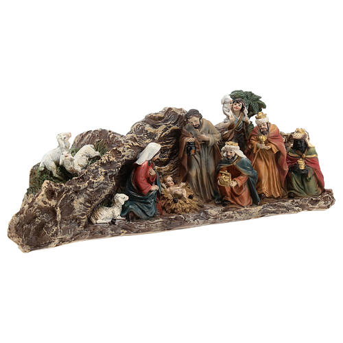 Nativity set with stable in colored resin 30 cm 5