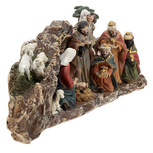 Nativity set with stable in colored resin 30 cm 6