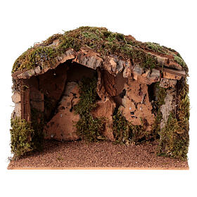 Nativity stable, wood and moss, for 10 cm Nativity Scene, 25x30x20 cm