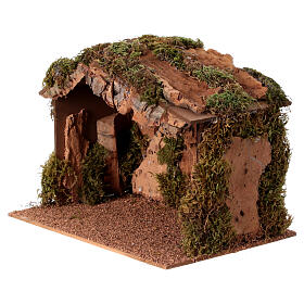 Nativity stable, wood and moss, for 10 cm Nativity Scene, 25x30x20 cm
