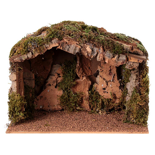 Nativity stable, wood and moss, for 10 cm Nativity Scene, 25x30x20 cm 1