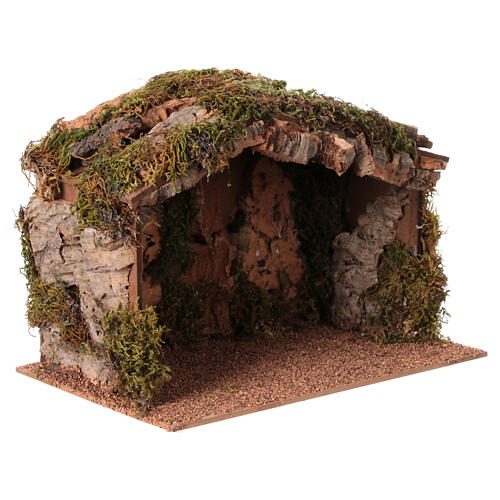 Nativity stable, wood and moss, for 10 cm Nativity Scene, 25x30x20 cm 3