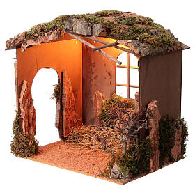Stable with window and light for 16 cm Nativity Scene, 40x40x30 cm