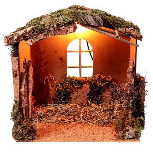 Nativity scene stable with moss window lights 16 cm 40x40x30 cm 1