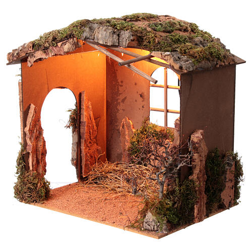 Nativity scene stable with moss window lights 16 cm 40x40x30 cm 2