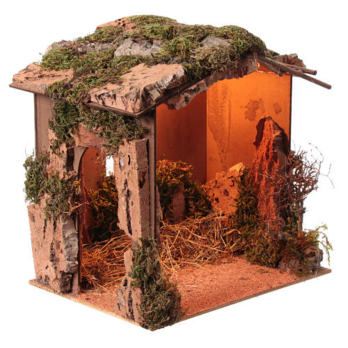 Nativity scene stable with moss window lights 16 cm 40x40x30 cm 3