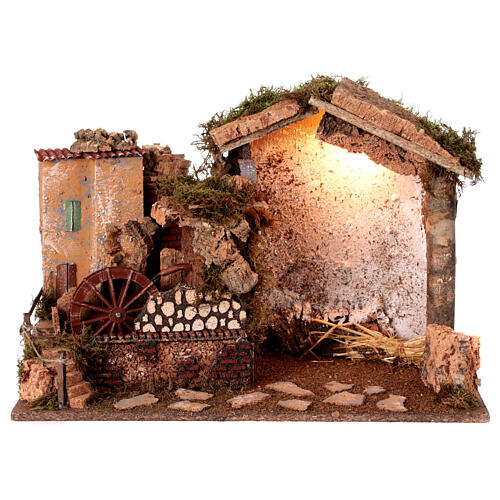 Empty stable with watermill, 33x50x30 cm, for 12-14 cm Nativity Scene 1