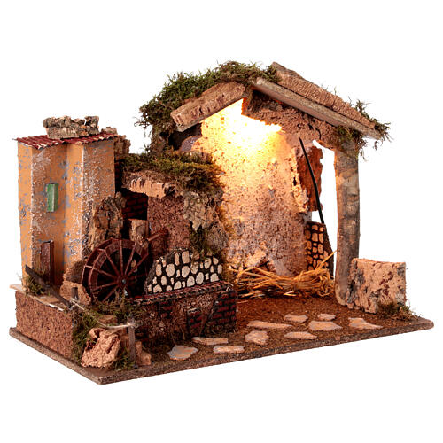 Empty stable with watermill, 33x50x30 cm, for 12-14 cm Nativity Scene 4