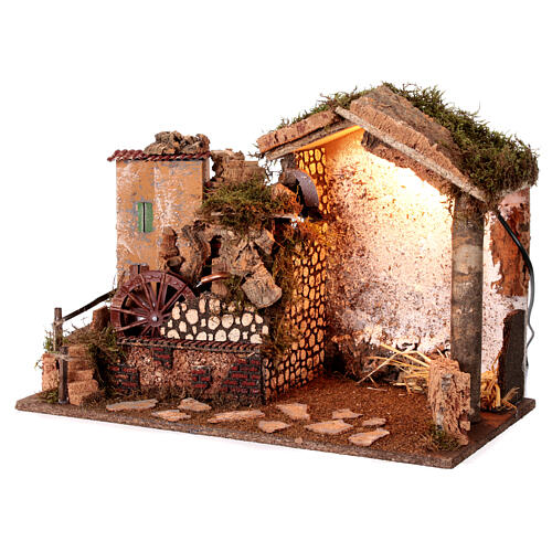 Pusta stajenka 33x50x30 cm, z młynem wodnym, do figurek 12-14 cm 3